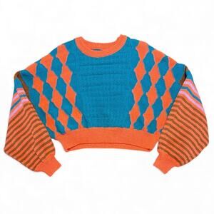 Cider Round Neckline Position Stripe Knitted Crop Sweater Medium